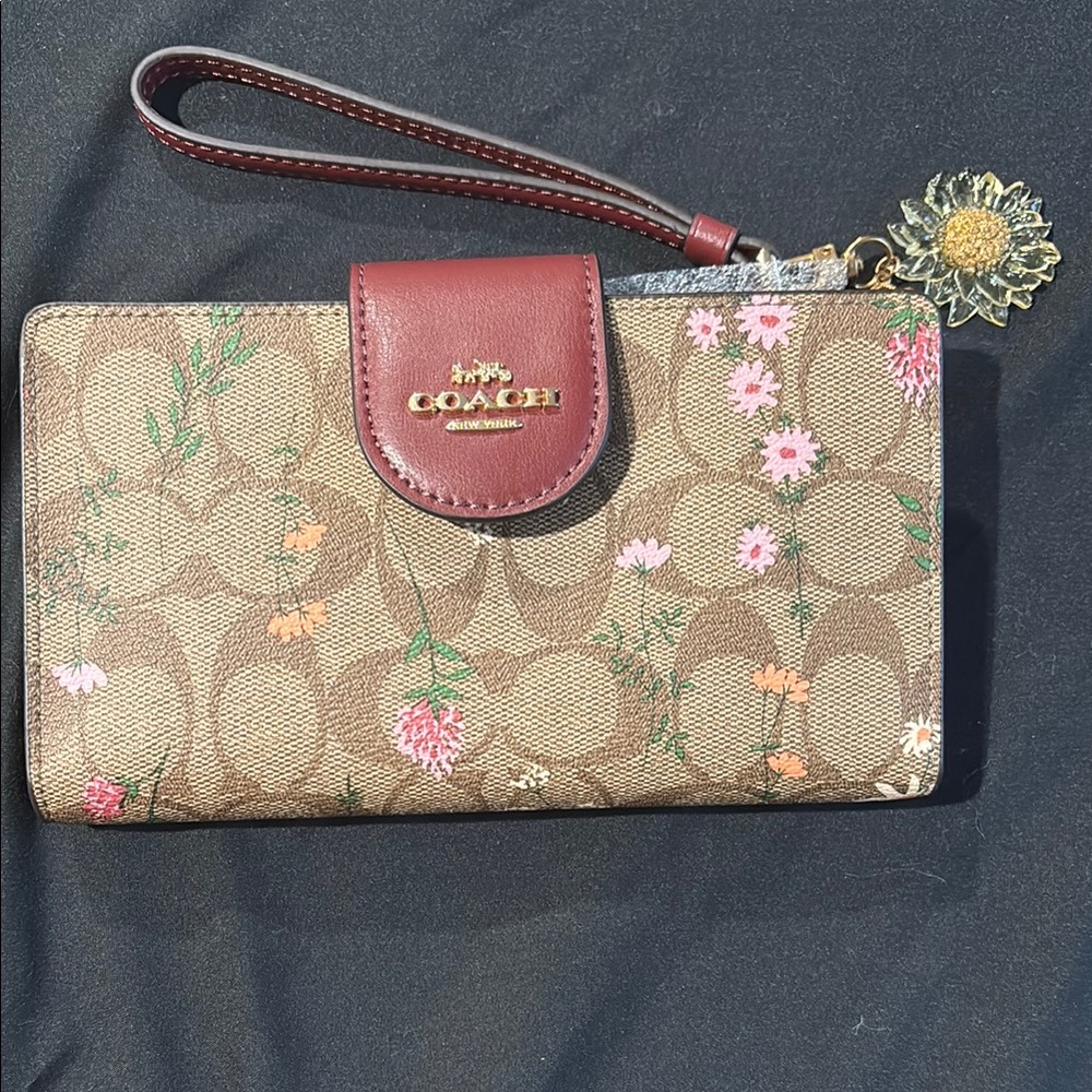 Coach Brown Floral Wristlet